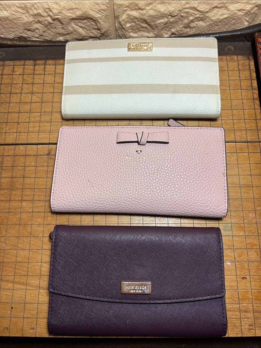 3 Kate Spade Leather Wallets Cream/Beige, Pink and Eggplant Purple